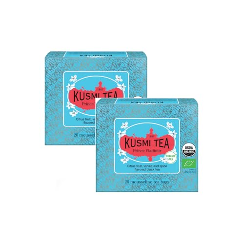 Kusmi Tea® | Schwarzer Tee Zitrusfrüchte, Vanille, Gewürze | Schwarzer Tee Prinz Wladimir | Schwarzer Tee Zimt, Vanille, Nelken, Zitrusfrüchte – 2 x 20 Filter von KUSMI TEA