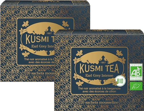 Kusmi Tea - 2 Dosen - Earl Grey Intense Bio - Aromatisierter schwarzer Tee mit Bergamotte und Zitronenschalen - 2 Teedosen mit 20 Musselinbeuteln von KUSMI TEA