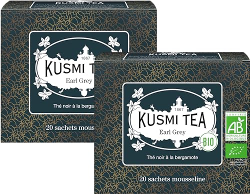 Kusmi Tea - 2er Pack - Earl Grey - Bio Earl Grey Schwarzer Tee Aromatisiert mit Ätherischem Bergamotteöl - Koffeinhaltiger Tee - 2x20 Teebeutel von KUSMI TEA