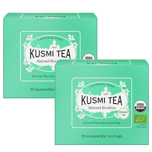 Kusmi Tea - Rooibos Mandel - 2er Pack - Rotbusch Bio Tee mit natürlichem Mandelaroma - Cremiger Rooibos Tee Aufguss - Koffeinfreier Kräutertee - 2x20 Teebeutel von KUSMI TEA