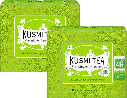 Kusmi Tea - 2er - Packung - Grüner Tee Ingwer - Zitrone Bio - 2 Teeboxen mit 20 Musselinbeuteln von KUSMI TEA