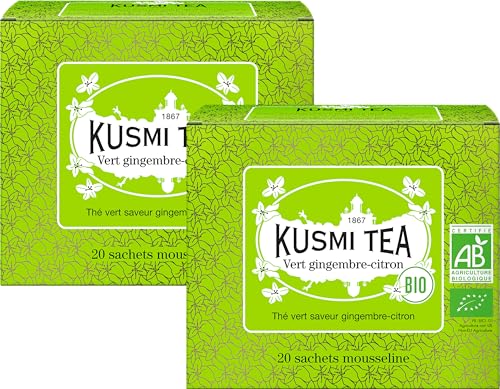 Kusmi Tea - 2er Pack - Grüntee Ingwer Zitrone - Bio-Grünteemischung mit Ingwer und Zitrone - 100% biologisches Grüner Tee - Heiß oder als Eistee genießen - 2x20 Teebeutel von KUSMI TEA