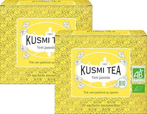 Kusmi Tea - 2er - Packung - Grüner Tee mit Jasmin Bio - 2 Teedosen mit je 20 Musselinbeuteln. von KUSMI TEA