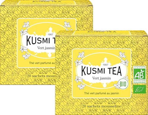 Kusmi Tea - 2er Pack - Grüntee Jasmin - Bio-Grünteemischung mit Jasmin - 100% biologisches Grüner Tee - Heiß oder als Eistee genießen - 2x20 Teebeutel von KUSMI TEA