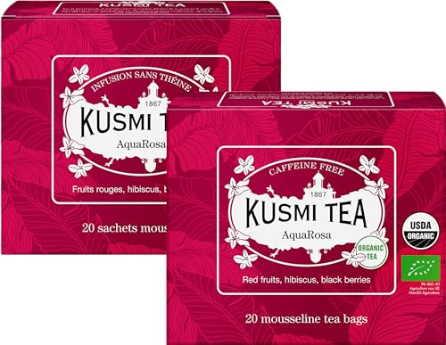 Kusmi Tea - 2er-Packung - Kräutertee Bio AquaRosa - Aromatisierte Mischung aus Hibiskus, Schwarzen Beeren, Früchten und Pflanzen - 2 Teedosen mit je 20 Beuteln. von KUSMI TEA