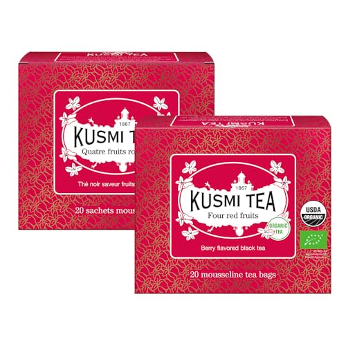 Kusmi Tea - 2er Pack - Vier Rote Früchte - Bio Schwarzer Tee Aromatisiert mit Erdbeeren, Himbeeren, Roten Johannisbeeren und Kirschen - Koffeinhaltiger Tee - 2x20 Teebeutel von KUSMI TEA