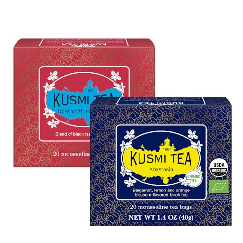 Kusmi Tea - Anastasia + Russian Morning N°24-2er-Pack - Biologischer Schwarztee mit Bergamotte + Mischung aus asiatischen Schwarztees - Grand Yunnan, Ceylon und Assam - 2x20 Teebeutel. von KUSMI TEA