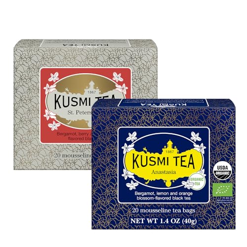 Kusmi Tea - Anastasia + St. Petersburg - 2er-Pack - Biologischer Schwarztee mit Bergamotte + Schwarztee mit roten Früchten, Karamell, Vanille und Bergamotte - Earl Grey Tee - 2x20 Teebeutel von KUSMI TEA