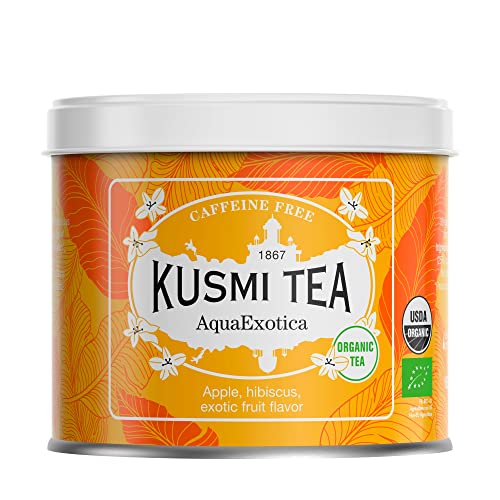 Kusmi Tea - AquaExotica bio Teemischung mit Hibiskus und Apfel Aromatisiert mit Exotischen Früchten - Gourmet Früchtetee - Heiß oder als Eistee - 100 g Metalldose von KUSMI TEA