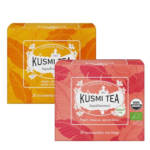 Kusmi Tea - AquaExotica & AquaSummer - 2er-Pack - Bio Kräutertee ohne Thein, fruchtig und lecker - Heiß oder als Eistee genießen - 2x20 Teebeutel von KUSMI TEA