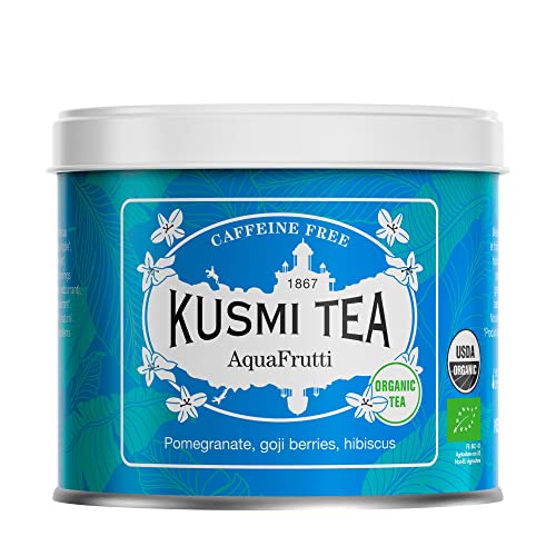 Kusmi Tea AquaFrutti Bio - Aromatisierte Hibiskus und Früchte Mischung - Apfel, Granatapfel, Gojibeeren - Heiß oder als Eistee genießen - Loser Früchtetee - 100 g Metall Teedose von KUSMI TEA