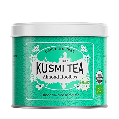 Kusmi Tea - Rooibos Mandel - Loser Rotbusch Bio Tee mit natürlichem Mandelaroma - Cremiger Rooibos Tee Aufguss - Koffeinfreier Kräutertee - Loser Tee - 100 g Metalldose - Menge für etwa 50 Tassen von KUSMI TEA