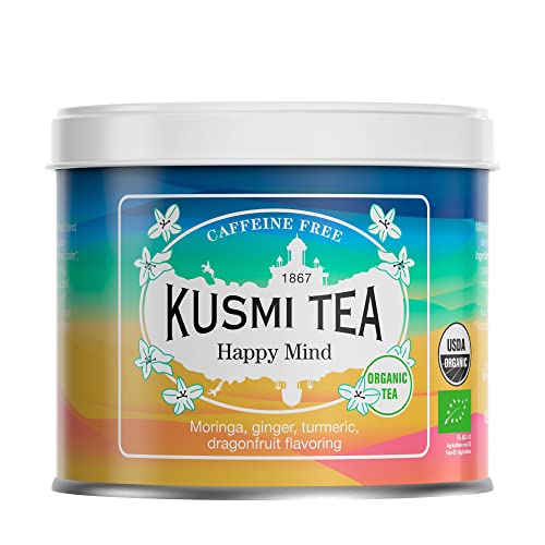 Kusmi Tea - Happy Mind - Bio Teemischung - Tee mit Pflanzen, Gewürzen und Apfel mit Drachenfrucht- und Zitronengeschmack - Koffeinfreier Kräutertee - Loser Tee - 100 g Metalldose für etwa 50 Tassen von KUSMI TEA