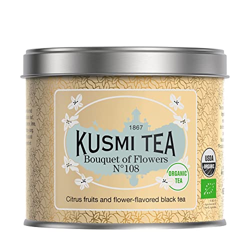 Kusmi Tea – Bouquet de Fleurs n°28 BIO – Bio-Schwarztee mit Zitrus- und Blumenaroma - 100 g Metall Teedose (etwa 40 Tassen) von KUSMI TEA