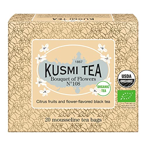 Kusmi Tea – Bouquet de Fleurs n°28 BIO - Bio-Schwarztee mit Zitrus- und Blumenaroma - Box mit 20 Musselin Teebeuteln von KUSMI TEA