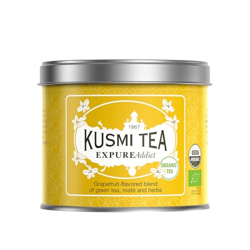 Kusmi Tea - Expure Addict - Biologischer Tee - Grüner Tee mit Mate, Rooibos und Kräutern - Heiß oder als Eistee genießen - Loser Tee - 100 g Metalldose - Menge für etwa 50 Tassen von KUSMI TEA