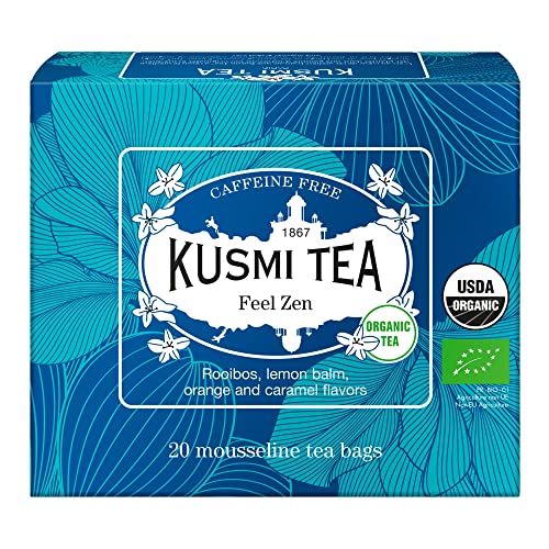 Kusmi Tea Feel Zen Bio - Bio Rooibos Beuteltee mit Apfel, Karamell und Orange Aromen - Koffeinfreie Kräutertee Mischung - Box mit 20 Musselin Teebeuteln von KUSMI TEA