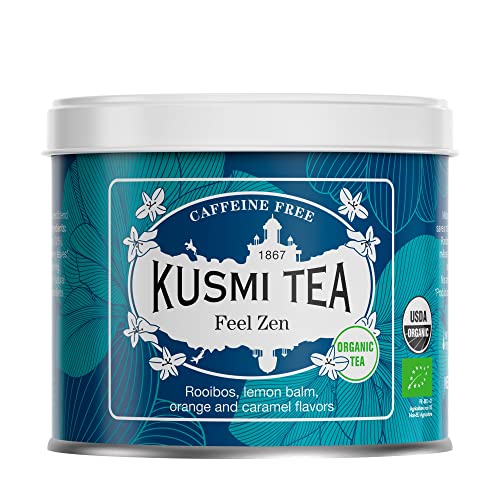 Kusmi Tea - Feel Zen - Loser Bio Rooibos Tee mit Apfel, Zitrone, Karamell und Orange Aromen - Koffeinfreier Kräutertee Mischung - 100 g Metalldose - Menge für etwa 50 Tassen von KUSMI TEA