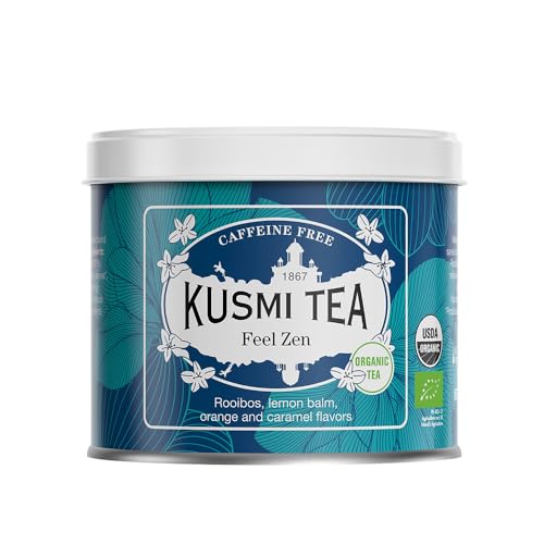 Kusmi Tea - Feel Zen - Loser Bio Rooibos Tee mit Apfel, Zitrone, Karamell und Orange Aromen - Koffeinfreier Kräutertee Mischung - 100 g Metalldose - Menge für etwa 50 Tassen von KUSMI TEA