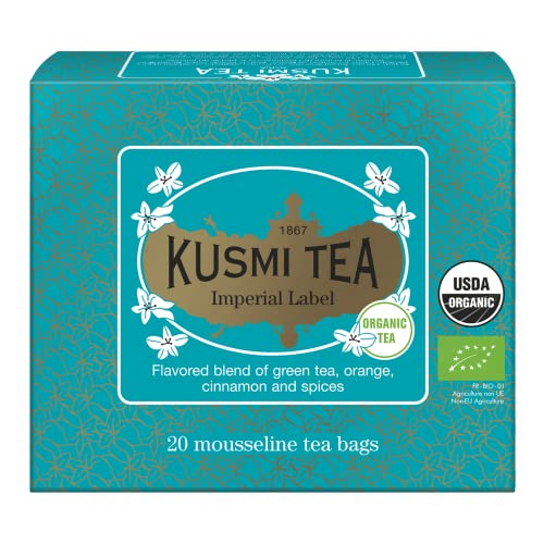 Kusmi Tea - Imperial Label BIO - Grüner Tee mit Orangenschalen, Zimt und Gewürzen, aromatisiert - Box mit 20 Musselin Teebeuteln von KUSMI TEA