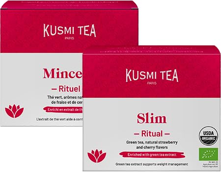 Kusmi Tea - Bio Schlankheitsritual - Angereichert mit Grüntee-Extrakt - Unterstützt die Gewichtsabnahme - Erdbeere und Kirsche - 2 Schachteln mit 18 Teebeuteln von KUSMI TEA
