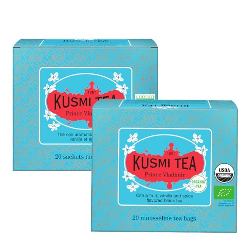 Kusmi Tea - Prinz Wladimir - 2er Pack - Bio Earl Grey Schwarztee mit Orange - aromatisiert mit Zitrusfrüchten, Zimt, Bergamotte, Vanille und Gewürzen - Koffeinhaltiger Tee - 2x20 Teebeutel von KUSMI TEA