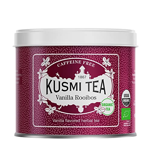 Kusmi Tea Rooibos Vanille Bio Tee - Loser Rotbusch Bio Tee mit Vanille Aroma - Runde, edle Teemischung mit süßem Vanilla Geschmack - Koffeinfrei - 100 g Metall Teedose von KUSMI TEA