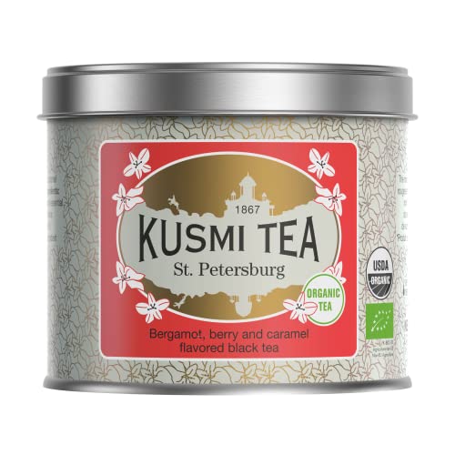 Kusmi Tea - St. Petersburg BIO - Schwarzer Tee Earl Grey Aromatisiert Bergamotte, Rote Früchte & Karamell - Teebüchse Metall 100 g - Ca. 40 Tassen von KUSMI TEA