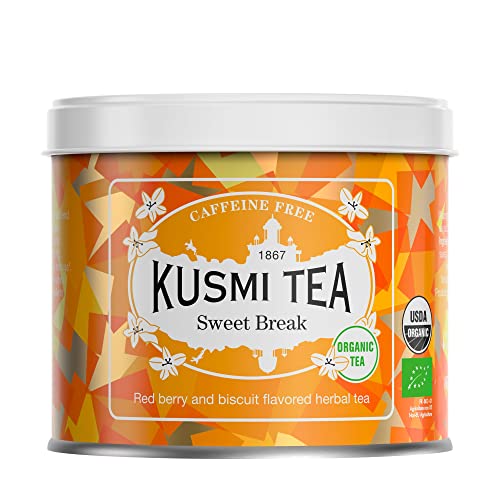 Kusmi Tea Sweet Break Bio - Loser Tee mit Hibiskus, Kräutern und Früchten - Rote Früchte und Biskuit Geschmack - Koffeinfreier Kräutertee - 100 g Metall Teedose von KUSMI TEA