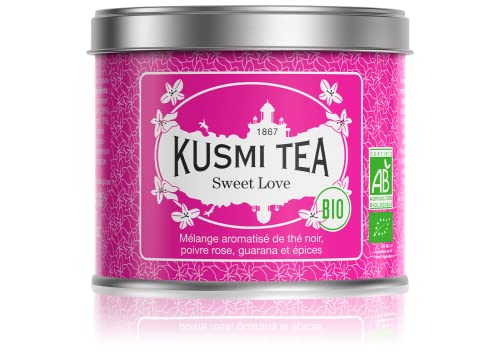 Kusmi Tea - Sweet Love - Bio Schwarzer Tee - Mischung aus Schwarzem Tee, Rosa Pfeffer, Guarana und Gewürzen - Loser Tee - 100 g Metalldose - Menge für etwa 50 Tassen von KUSMI TEA