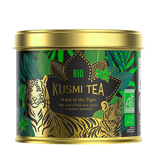 Kusmi Tea - Tchaï of the Tiger - Indischer Bio-Schwarztee mit Gewürzen - Chai Tee - In Zusammenarbeit mit dem WWF - Loser Tee - 100 g Metalldose - Menge für etwa 50 Tassen von KUSMI TEA