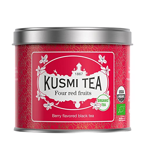 Kusmi Tea - Vier Rote Früchte - Bio Schwarzer Tee Aromatisiert mit Erdbeeren, Himbeeren, Roten Johannisbeeren und Kirschen - Loser Tee - 100 g Metalldose - Menge für etwa 50 Tassen von KUSMI TEA