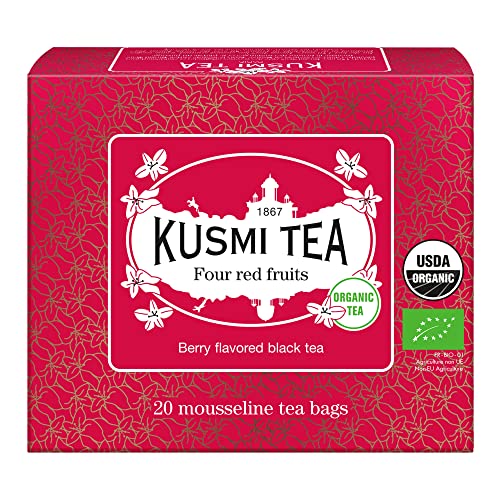 Kusmi Tea – Vier rote Früchte BIO – Bio Schwarzer Tee mit Geschmack von roten Früchten - Box mit 20 Musselin Teebeuteln von KUSMI TEA