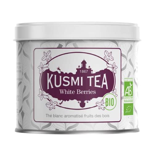 Kusmi Tea - White Berries – Weißer Tee Bio mit Waldfrüchten - natürliche Aromen schwarze Johannisbeere, Erdbeere, Brombeere - Heiß oder als Eistee genießen - 90 g Metalldose für etwa 50 Tassen von KUSMI TEA