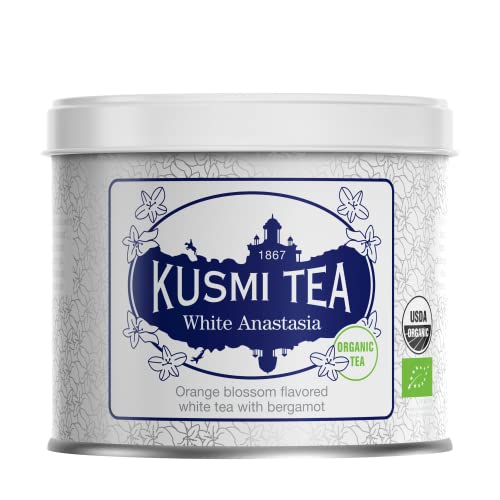 Kusmi Tea - White Anastasia - Weißer Tee Bio mit Bergamotte, Orangenblüten und Zitronengeschmack - Heiß oder als Eistee genießen - Loser Tee - 90 g Metalldose - Menge für etwa 50 Tassen von KUSMI TEA