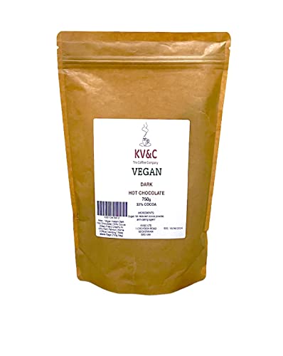 Vegane Instant Dark Hot Chocolate | 33% Kakao | Tagebuch frei | Cremig schaumig reichhaltiger Geschmack | Zuhause | Büro | Verkaufsautomaten | wiederverschließbare Beutel (750 g Beutel) von KV&C