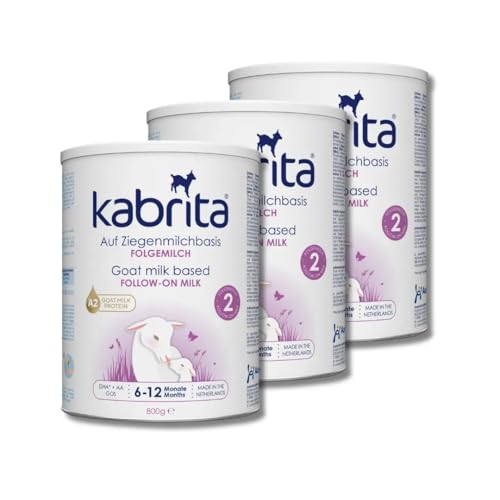 KABRITA | Ziegenmilch Folgemilch 6-12 Monate | Hochwertige Babynahrung - Baby Milch, nahrhaft* und sanft zum Babybauch | Inhalt: 3x800g Babynahrung-Milchpulver von Kabrita