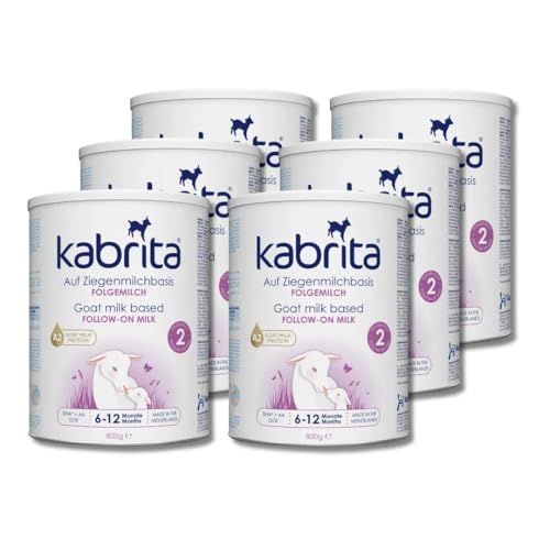 KABRITA | Ziegenmilch Folgemilch 6-12 Monate | Hochwertige Babynahrung - Baby Milch, nahrhaft* und sanft zum Babybauch | Inhalt: 6x800g Babynahrung-Milchpulver von Kabrita