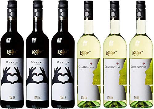 Weinpaket 3xFeinkost Käfer Italien Merlot trocken rot + Feinkost Käfer Chardonnay weiß (x0,75L) von Käfer