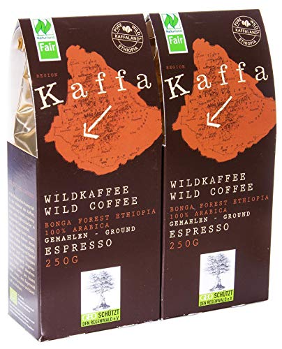 Original Food Bio Kaffa Wildkaffee Espresso, gemahlen, 2er Pack (2 x 250 g) von Kaffa