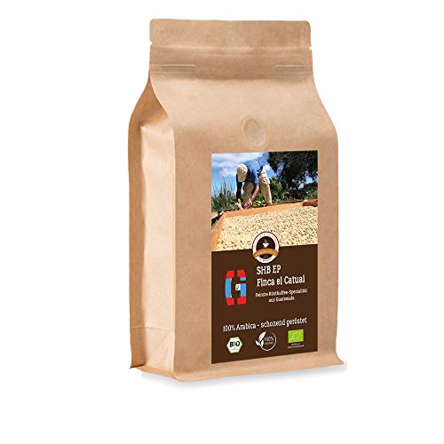 Kaffee Globetrotter - Bio Guatemala SHB EP Finca El Catuai - 1000 g Ganze Bohne - für Kaffee-Vollautomat, Kaffeemühle, Handmühle - Spitzenkaffee - Röstkaffee aus biologischem Anbau von C&T