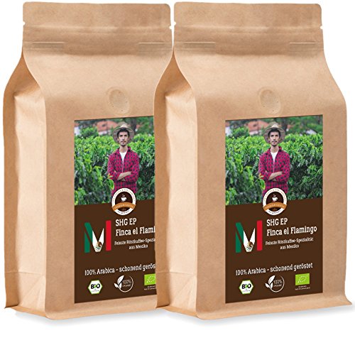 Kaffee Globetrotter - Bio Mexico Finca El Flamingo- 2 x 1000 g Grob Gemalen - für Kaffee-Vollautomat, Kaffeemühle - Röstkaffee aus biologischem Anbau | Gastropack Sparpack von Kaffee Globetrotter