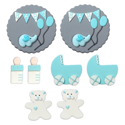 Backdekorationen Babymix Set in blau 8 Stück, Verschiedene Babymotive als Fondantdekor zum Backen von Cupcakes & Muffins, ideal für Babyshowers & Gender Reveal Partys von Kaffeehaus Diamant