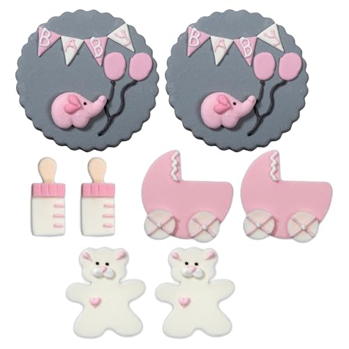 Backdekorationen Babymix Set in rosa 8 Stück, Verschiedene Babymotive als Fondantdekor zum Backen von Cupcakes & Muffins, ideal für Babyshowers & Gender Reveal Partys von Kaffeehaus Diamant