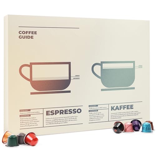 Kaffeehaus Diamant - Kaffee Kapsel-Probierkalender Set, mit 24 zufällig gewählten Original Kapseln, bis zu 10 verschiedene Kaffee-, Espresso- & Lungo-Sorten wie Shanghai Lungo, India, Vaniglia & mehr von Kaffeehaus Diamant