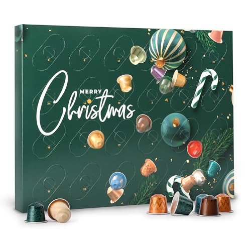 Kaffeekapsel Adventskalender, 24 Kapseln - kompatibel mit Nespresso-Maschinen - 10 verschiedene Espressokapsel Sorten - Cocoa Truffle, Capriccio, Vanilla Eclair, Cosi, India, Vienna Linizio Lungo etc. von Kaffeehaus Diamant