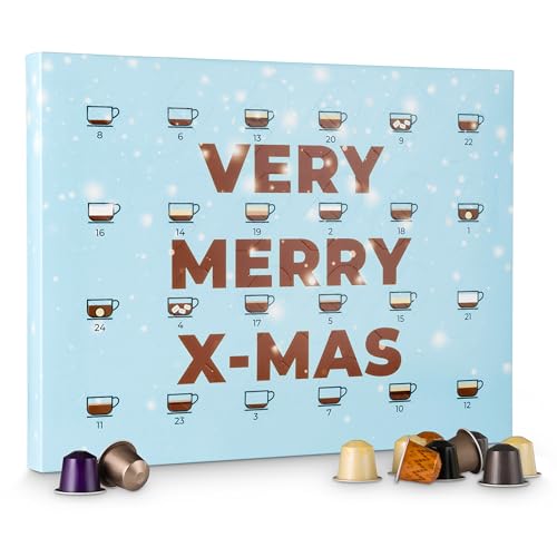 Kaffeekapsel Adventskalender 2024 "Warm Wishes" mit 24 original Kapseln kompatibel mit: Nespresso Systemen, 10 verschiedene Kaffee, Espresso und Lungo Sorten wie Cocoa Truffle, Vanilla Eclair, etc. von Kaffeehaus Diamant