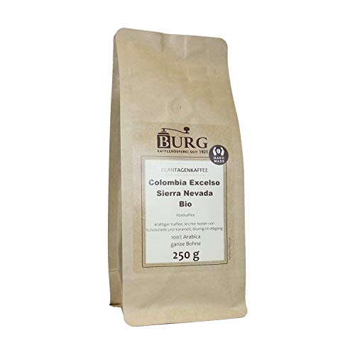 BURG Bio Colombia Excelso Sierra Nevada Kaffee Gewicht 250 g, Mahlgrad ungemahlen von Kaffeerösterei Burg