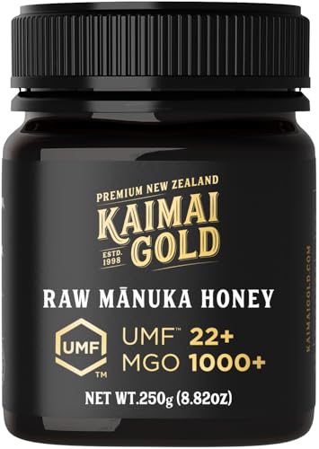 Kaimai Gold MGO 1000+ / UMF 22+ Manuka Honig * 250G Premium Monofloral UMF® Zertifizierter Neuseeländischer ManukaHonig * MGO 800 820 = UMF 19, 829 830 850 = UMF 20, 1122 = UMF 24, 1200 = UMF 25 von Kaimai Gold Ltd