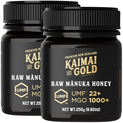 Kaimai Gold MGO 1000+ / UMF 22+ Manuka Honig * 2x 250G Premium Monofloral UMF® Zertifizierter Neuseeländischer Manuka-Honig * MGO 800 820 = UMF 19, 829 830 850 = UMF 20, 1122 = UMF 24, 1200 = UMF 25 von Kaimai Gold Ltd